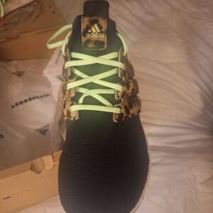 Adidas Black and Leopard Sneakers with Neon Laces